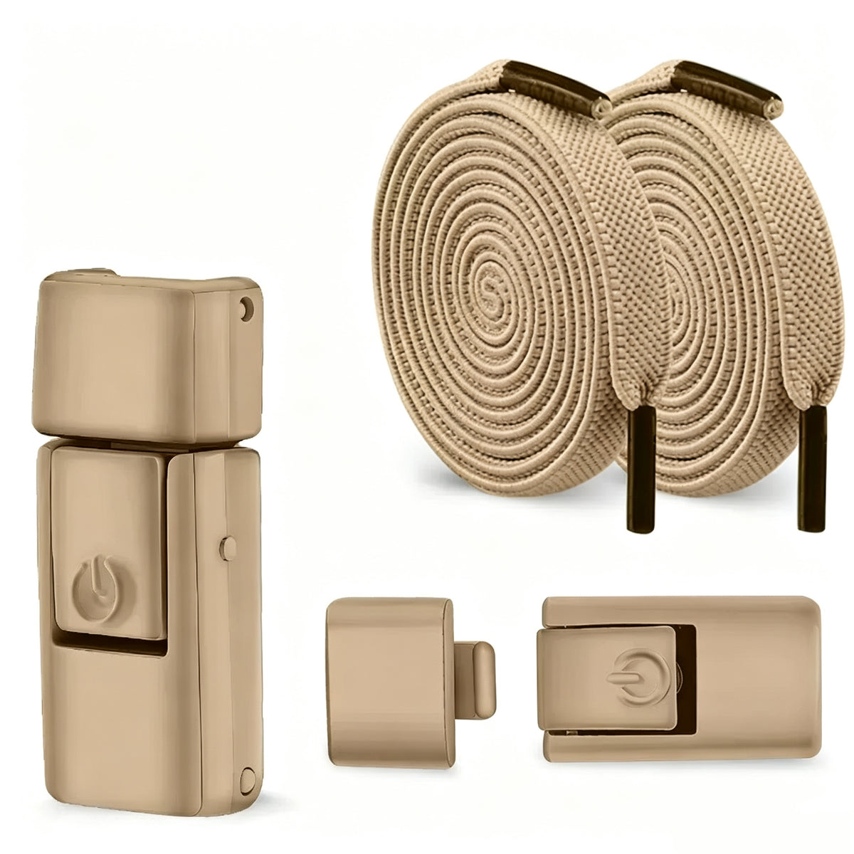 Beige quick-release elastic shoelaces with clips and buckle

