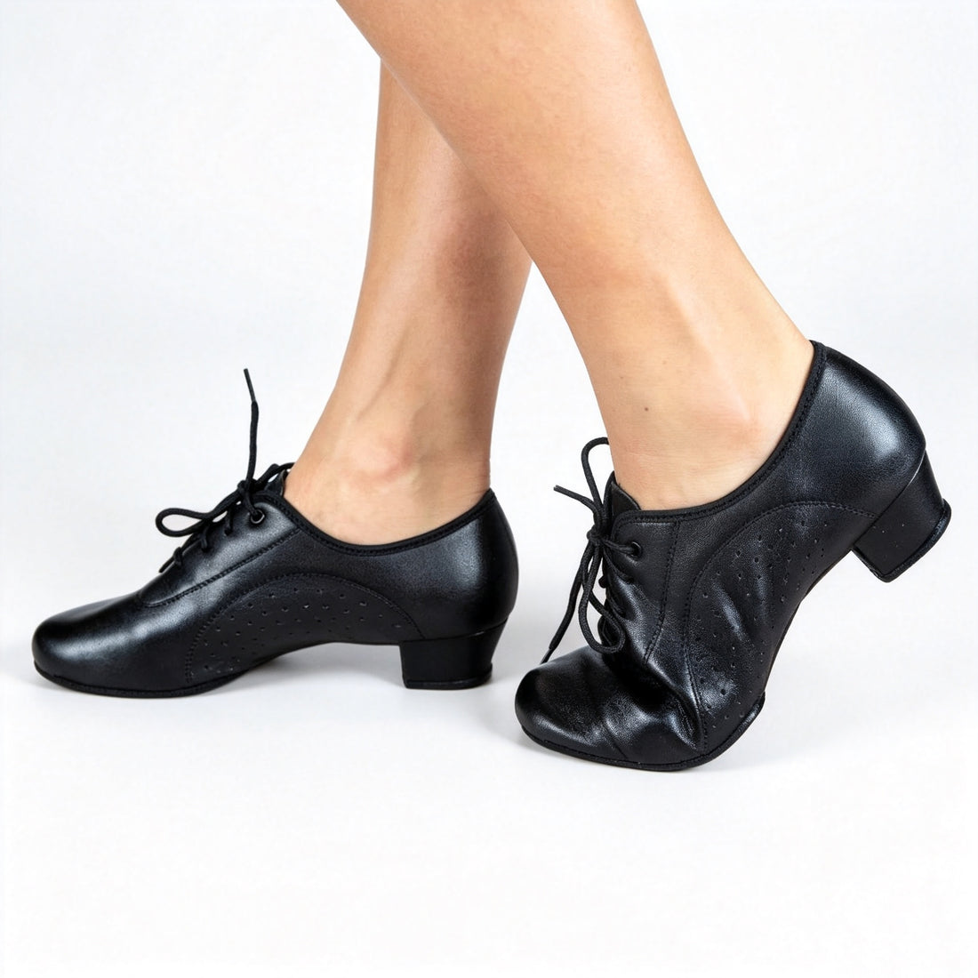 Nino Black Cuban Heel Leather Dance Practice Shoes with Suede Sole (wide)