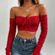 Off Shoulder Drawstring Ruched Crop Top