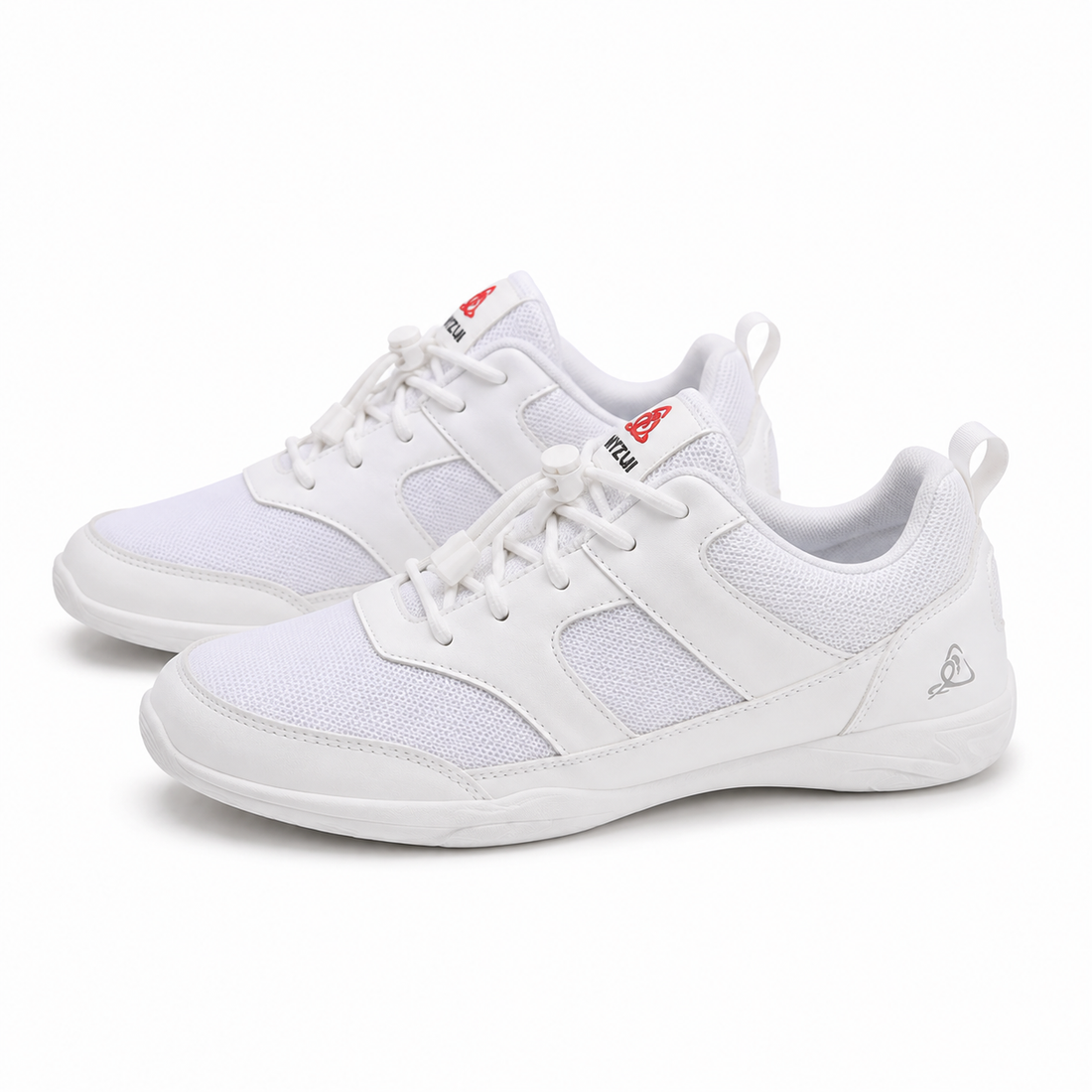 A pair of white athletic sneakers with white mesh panels and white laces, photographed on a seamless white background. The brand logo 'TOD' is visible on the tongue, and a small silver logo is on the heel.