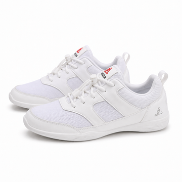 A pair of white athletic sneakers with white mesh panels and white laces, photographed on a seamless white background. The brand logo 'TOD' is visible on the tongue, and a small silver logo is on the heel.
