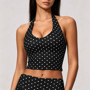 Polka Dot Halter Open Back Sports Bra