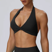 Women's Black Twist Front Sports Bra with Removable Pads