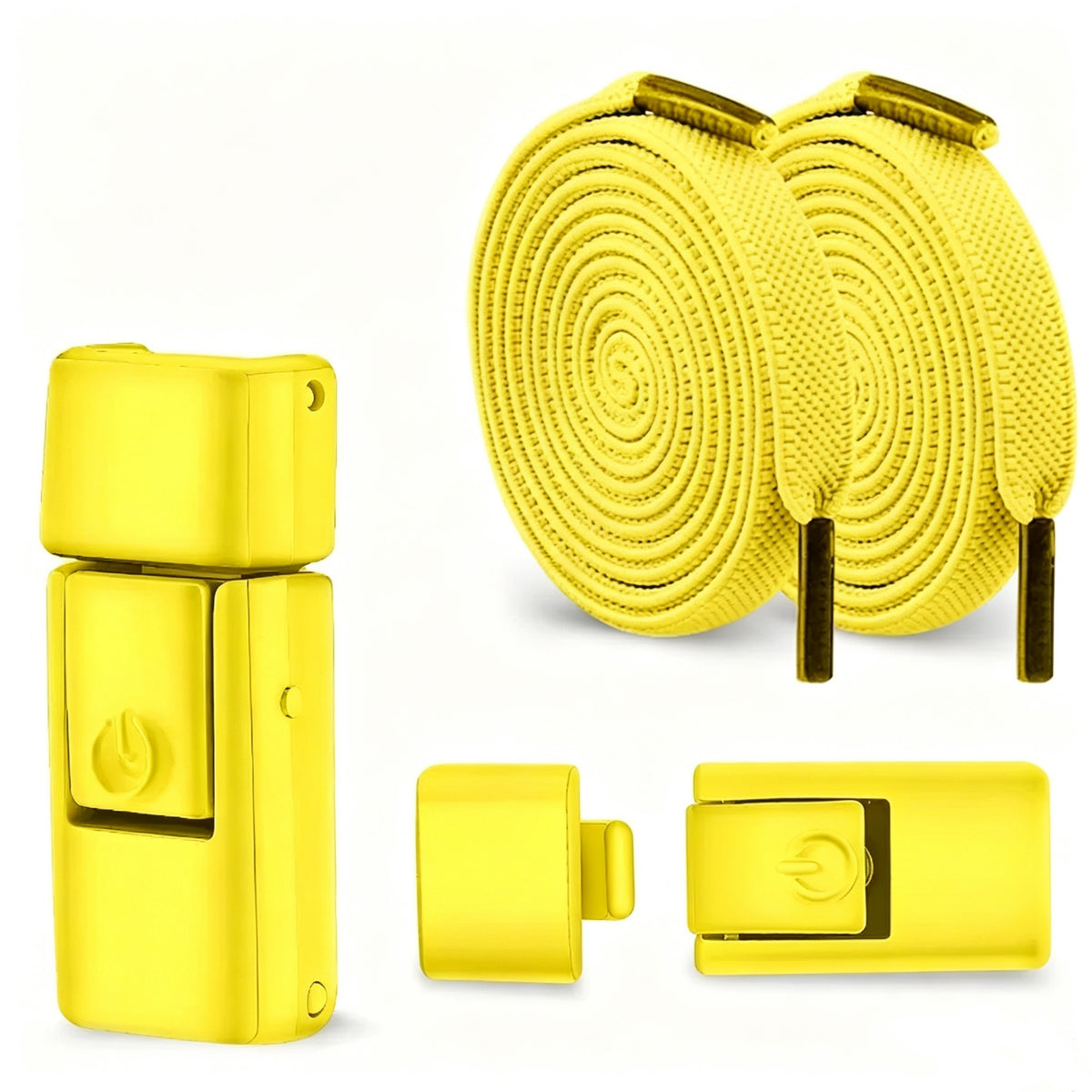 Yellow quick-release elastic shoelaces with clips and buckle


