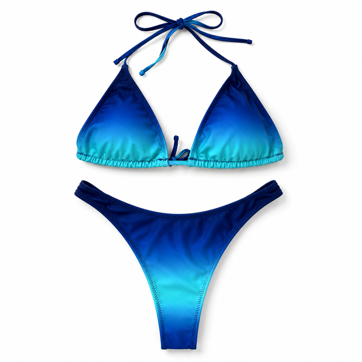 Ombre 3-Piece Bikini Set | Halter Tie Swimsuit with Mesh Sarong - MYZIJI