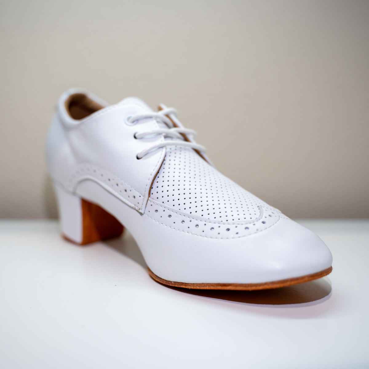 LaLa Land White Cuban Heel Dance Shoes with Suede Sole