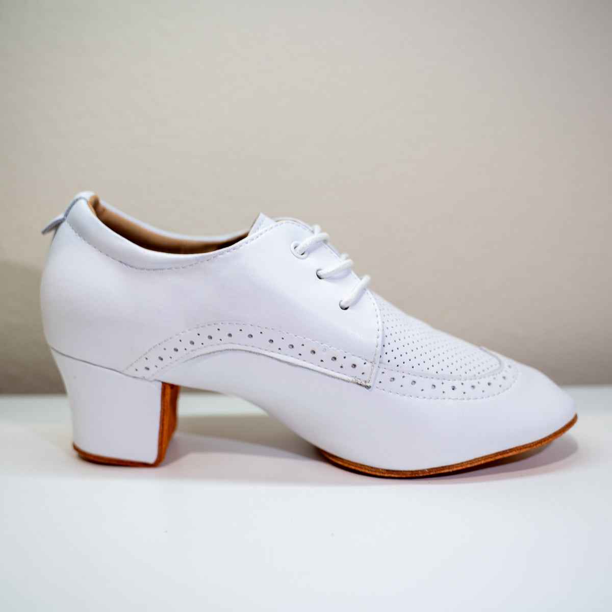 LaLa Land White Cuban Heel Dance Shoes with Suede Sole
