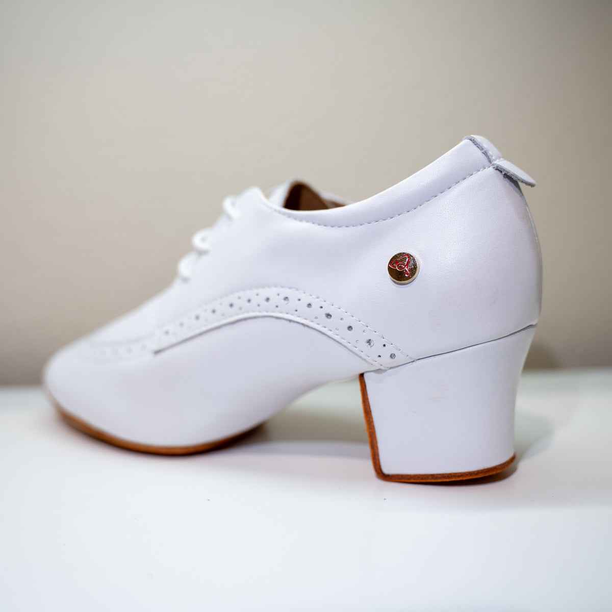 LaLa Land White Cuban Heel Dance Shoes with Suede Sole