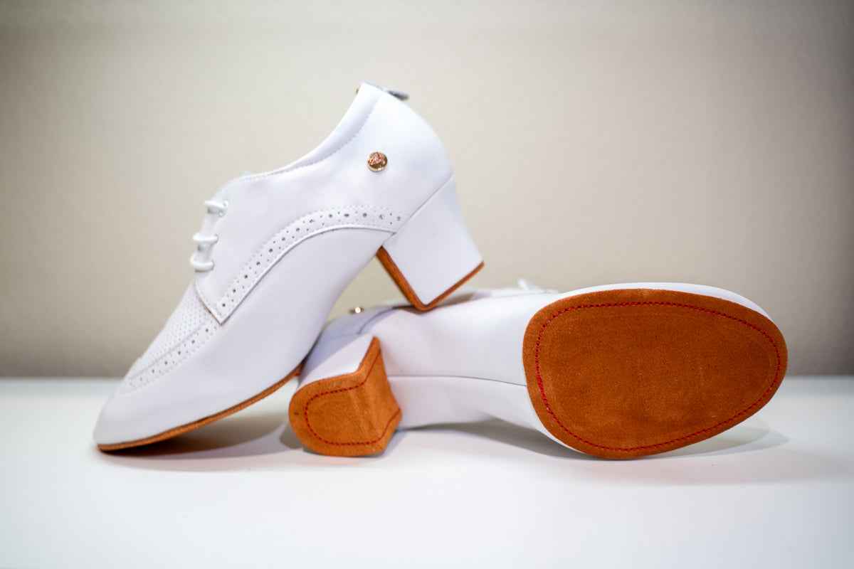 LaLa Land White Cuban Heel Dance Shoes with Suede Sole