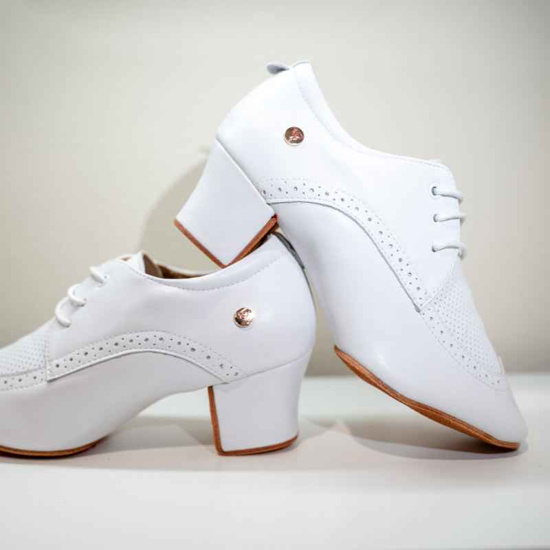 LaLa Land White Cuban Heel Dance Shoes with Suede Sole