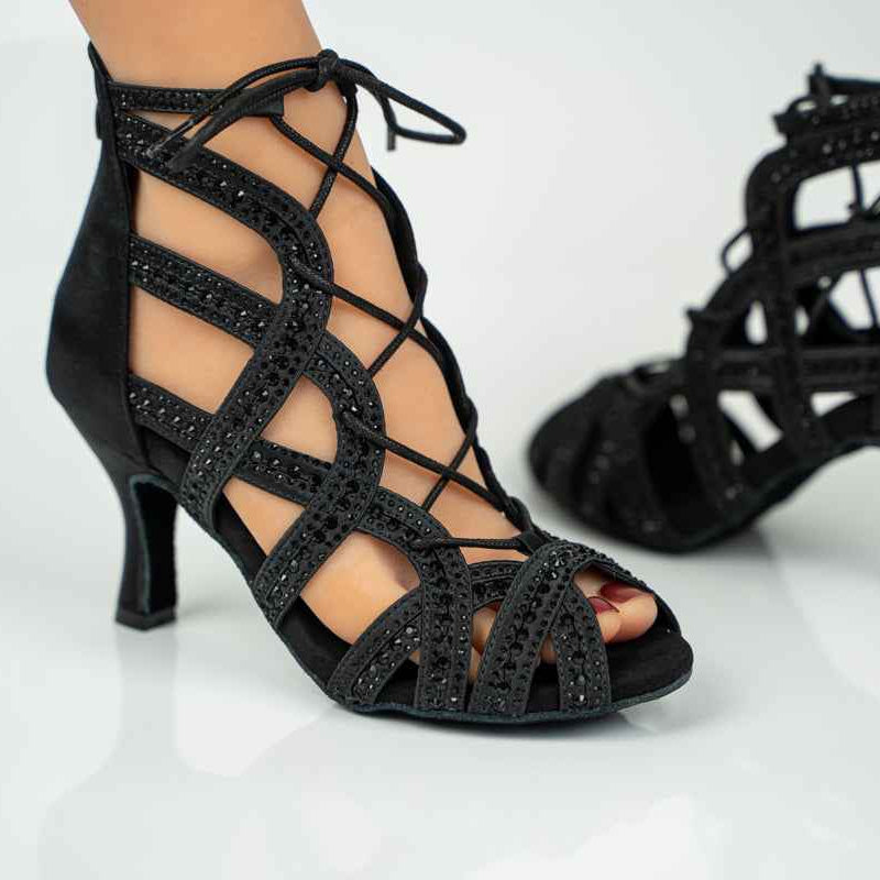 Rita Black Rhinestone Salsa Bachata Latin Dance Shoes