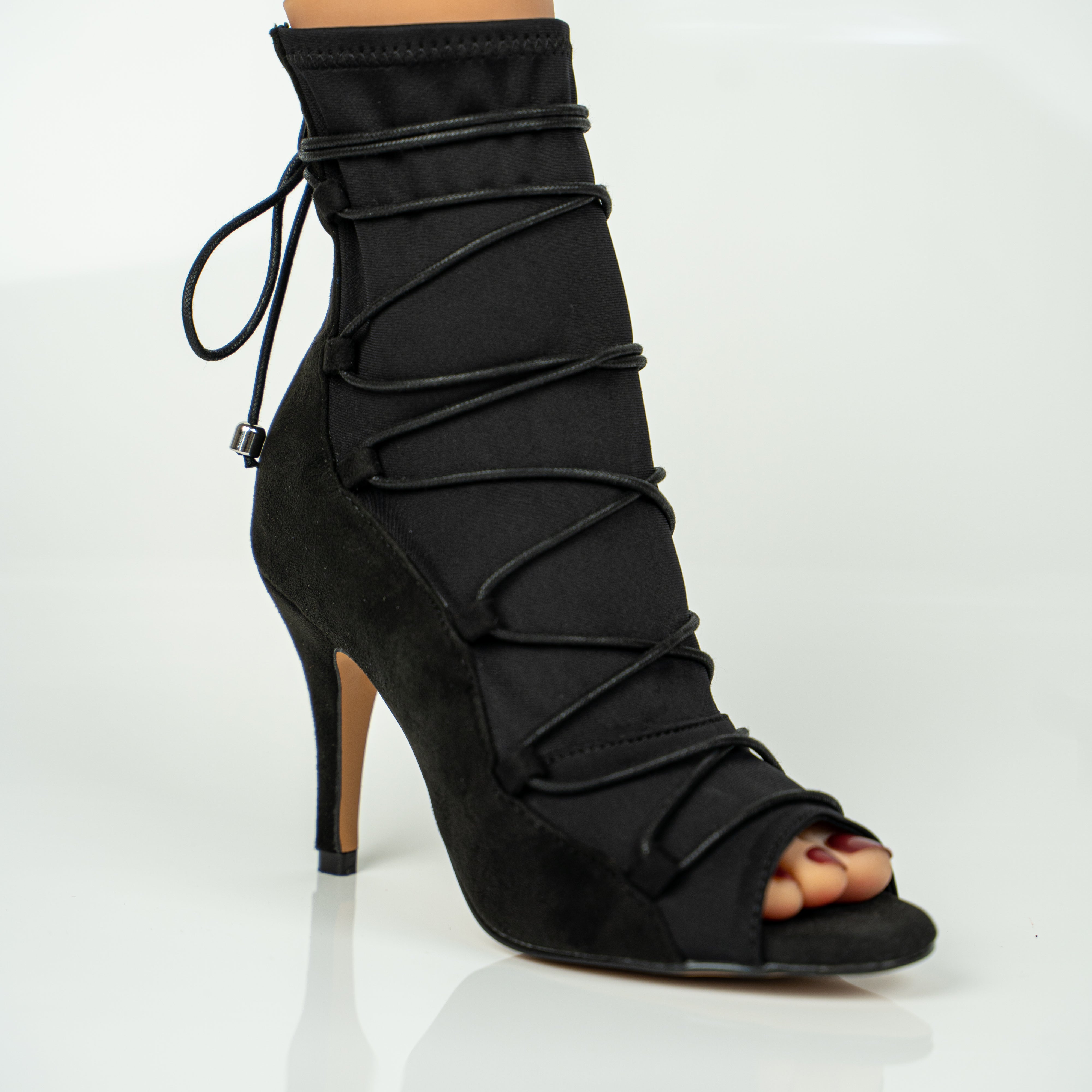 Black Peep-toe Mesh Stiletto Heels Boots Prom Shoes – Mislish