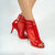 Vixen Glossy Lace-Up Open Toe Ankle Stiletto Dance Booties (Red)
