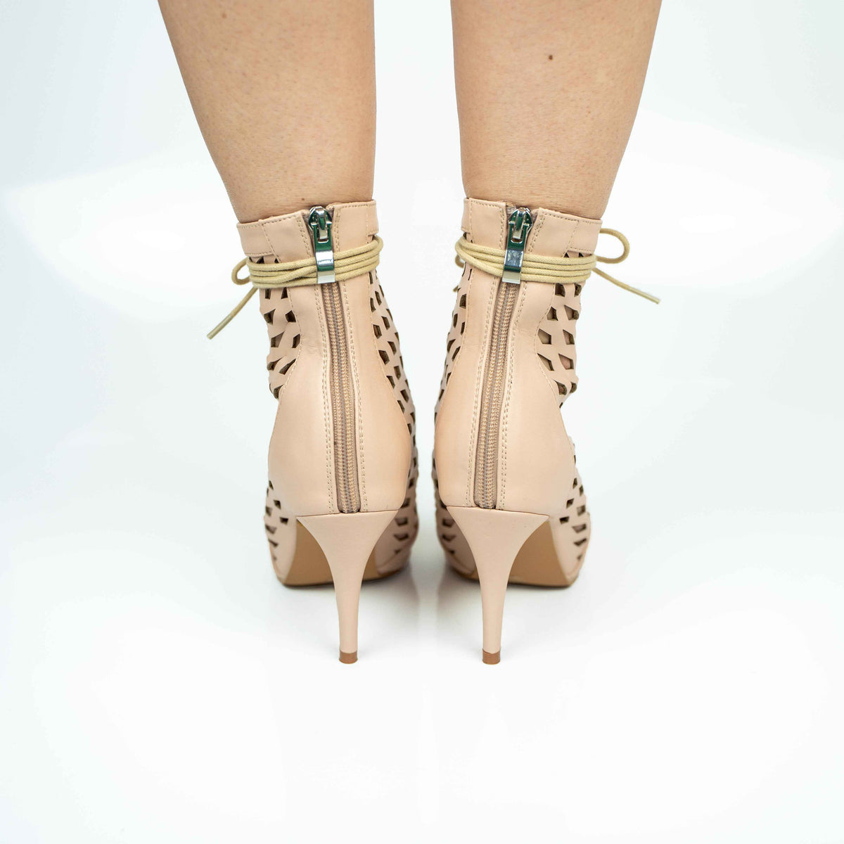 Aveline Beige Open Toe Laceup Bootie Dance Shoes