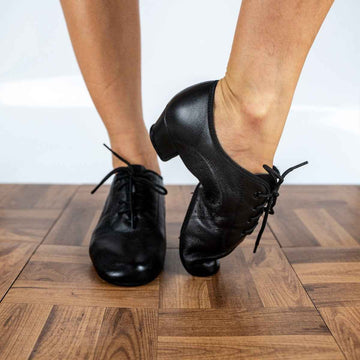 Nino Black Cuban Heel Leather Dance Practice Shoes with Suede Sole (wide)