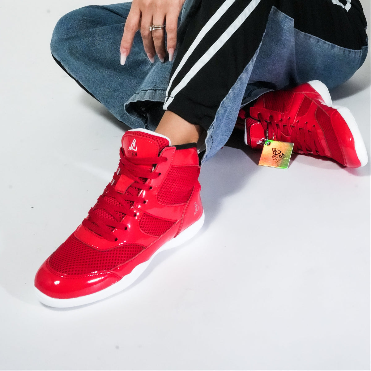 Vigor X Red Glossy High-Top Unisex Dance Sneakers - MYZIJI
