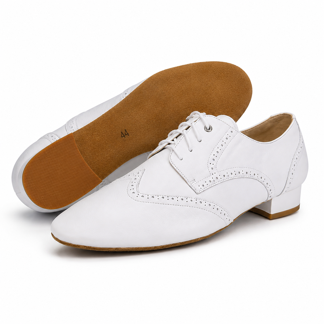 White Nappa leather Latin dance shoe in classic Oxford style.

