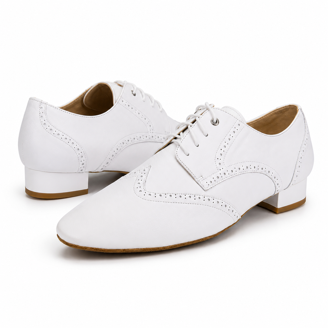 White Nappa leather Latin dance shoe in classic Oxford style.

