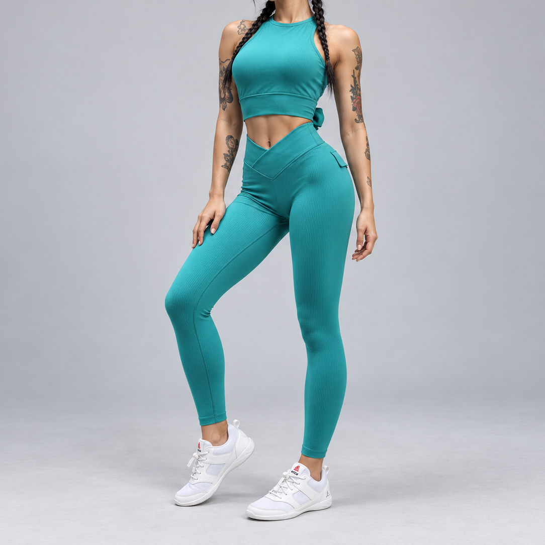 High-Waisted Cross-Front Ribbed Seamless Leggings | Scrunch Butt Gym Tights