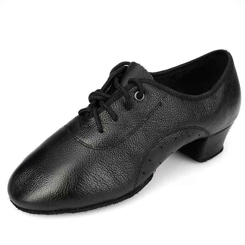 Nino Black Cuban Heel Leather Dance Practice Shoes with Suede Sole (wide)