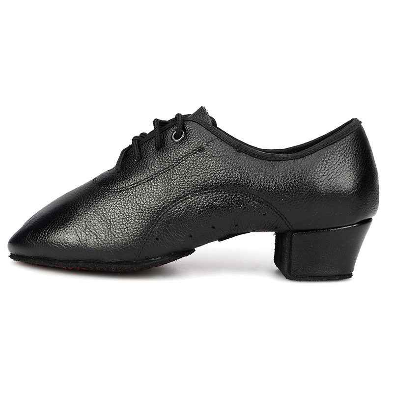 Nino Black Cuban Heel Leather Dance Practice Shoes with Suede Sole (wide)