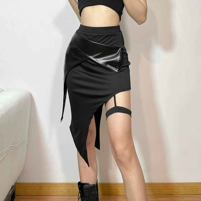 Slit Skirt with Thigh Garter