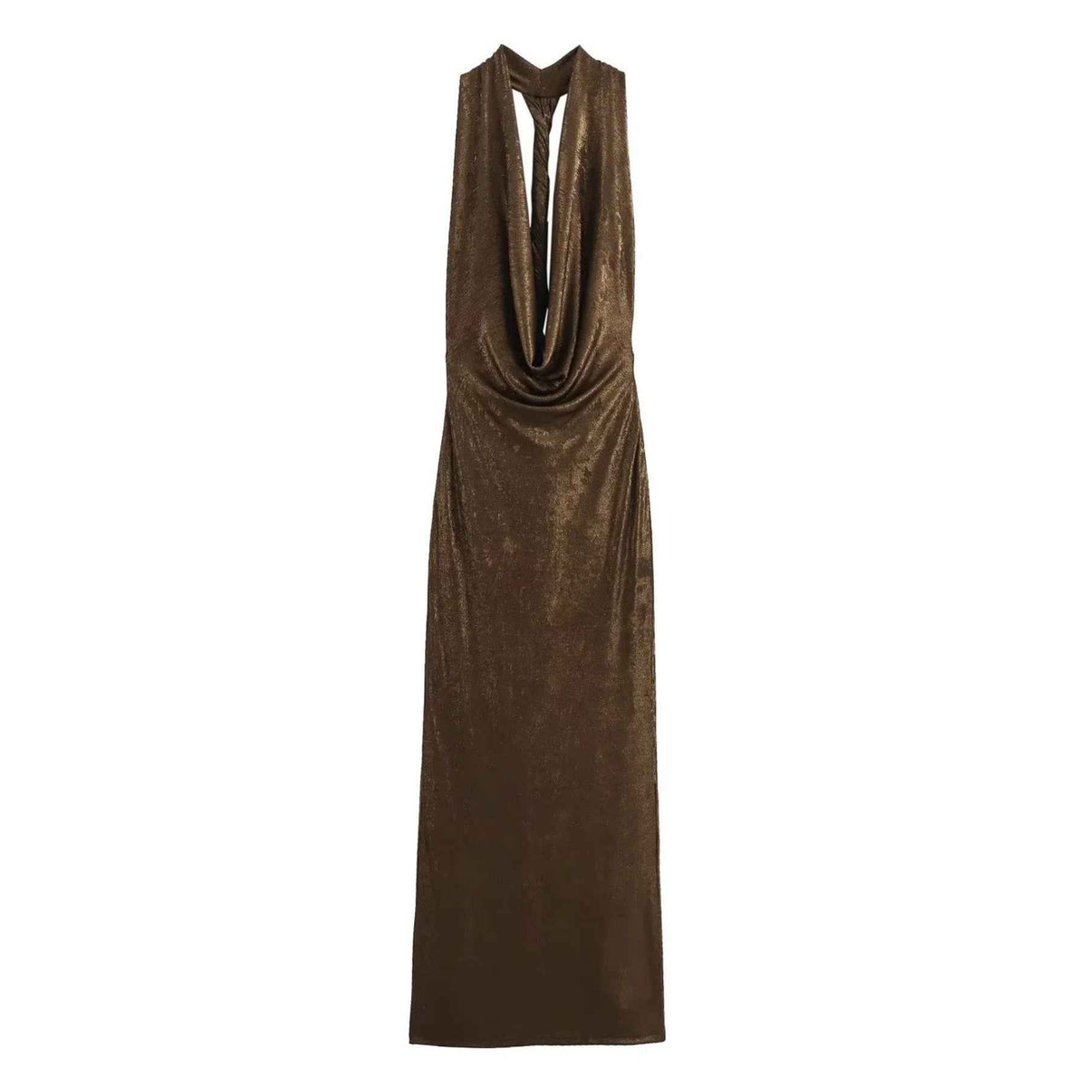 Dark Gold Evening Dress with Open Back