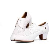 LaLa Land White Cuban Heel Dance Shoes - Leather & Suede Sole