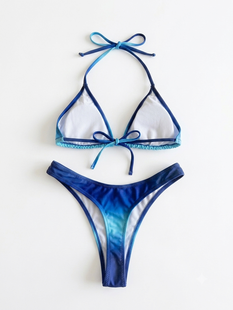 Ombre 3-Piece Bikini Set | Halter Tie Swimsuit with Mesh Sarong - MYZIJI