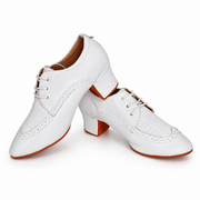 LaLa Land White Cuban Heel Dance Shoes - Leather & Suede Sole