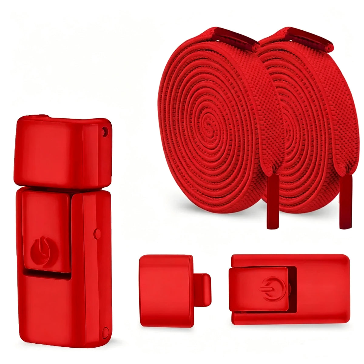 Red quick-release elastic shoelaces with clips and buckle

