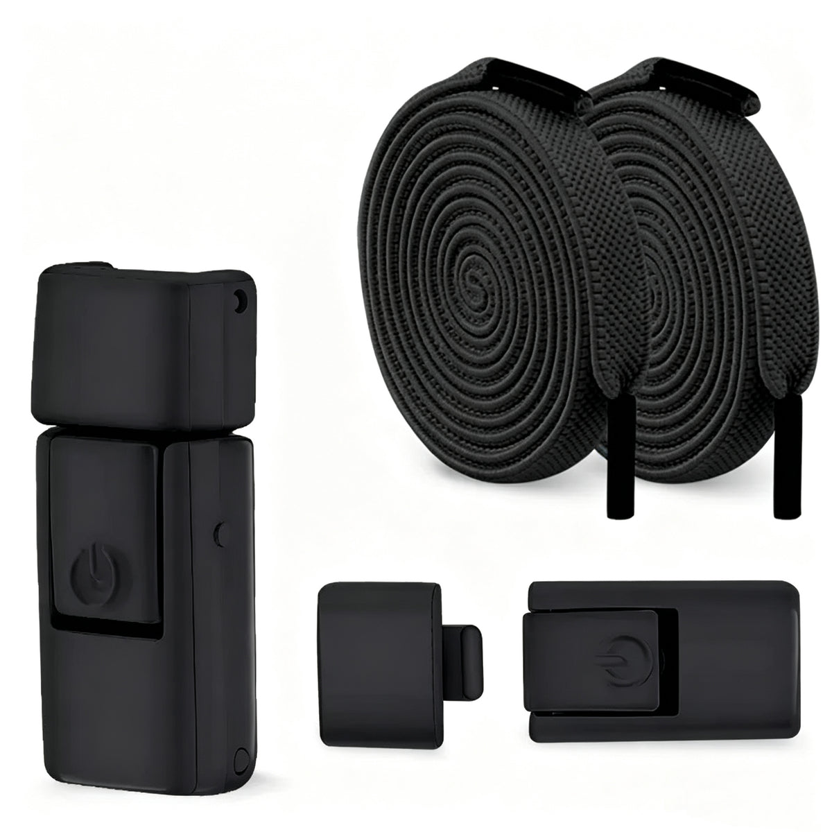Black quick-release elastic shoelaces with clips and buckle

