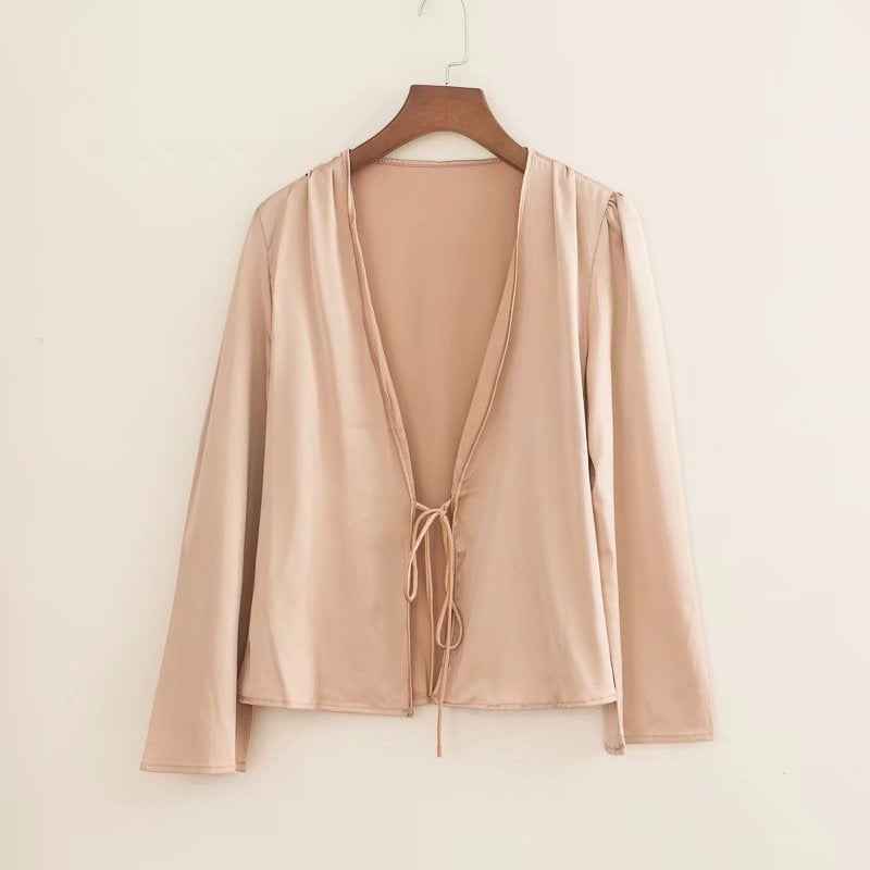 Front Tie Satin Blouse