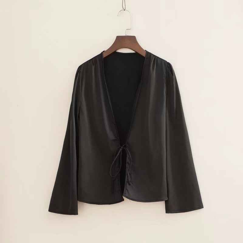 Front Tie Satin Blouse