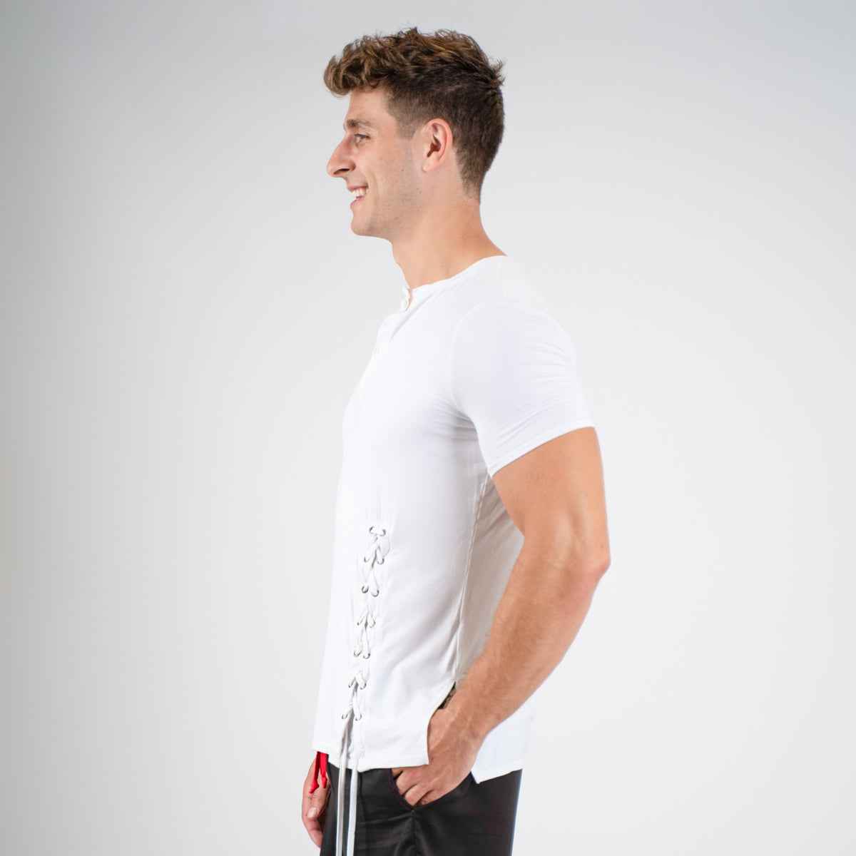 Men’s Grommet Lace-Up Long T-Shirt