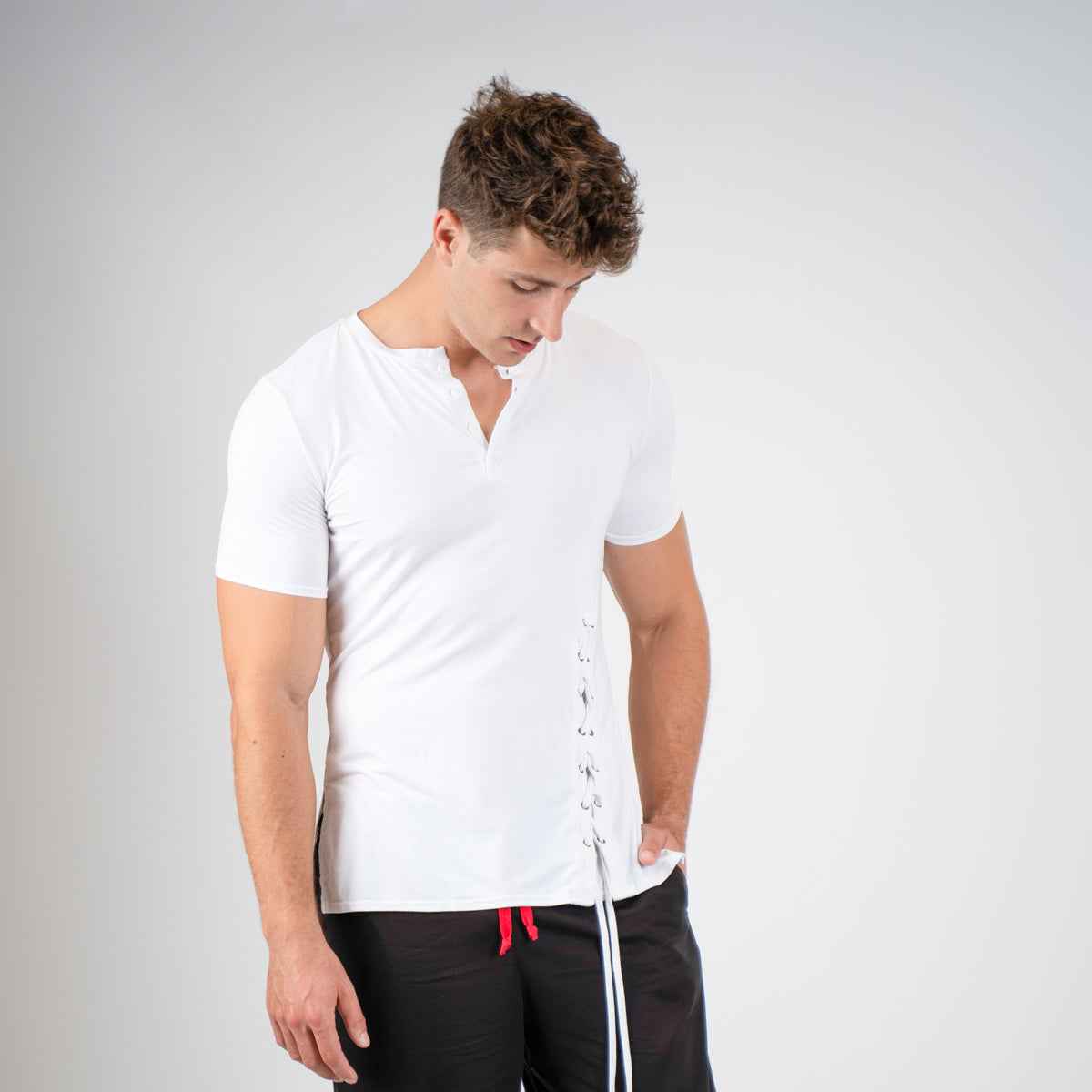 Men’s Grommet Lace-Up Long T-Shirt