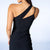 Asymmetrical One-Shoulder Black Dress with High Slit