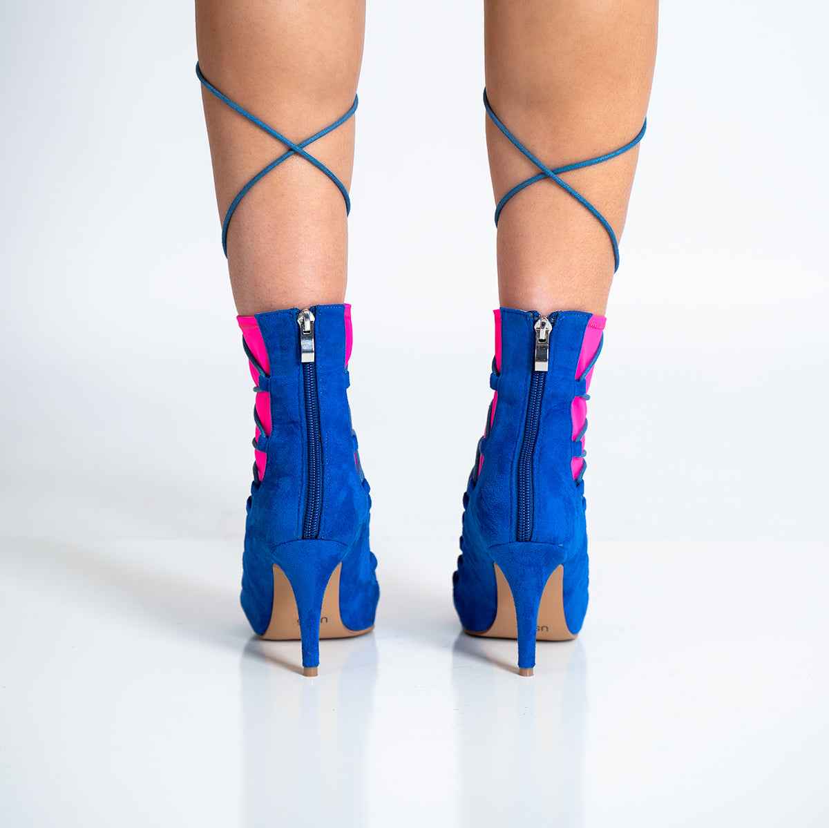 Eva Fuchsia Open Toe Lace Up Sock Bootie Dance Shoes