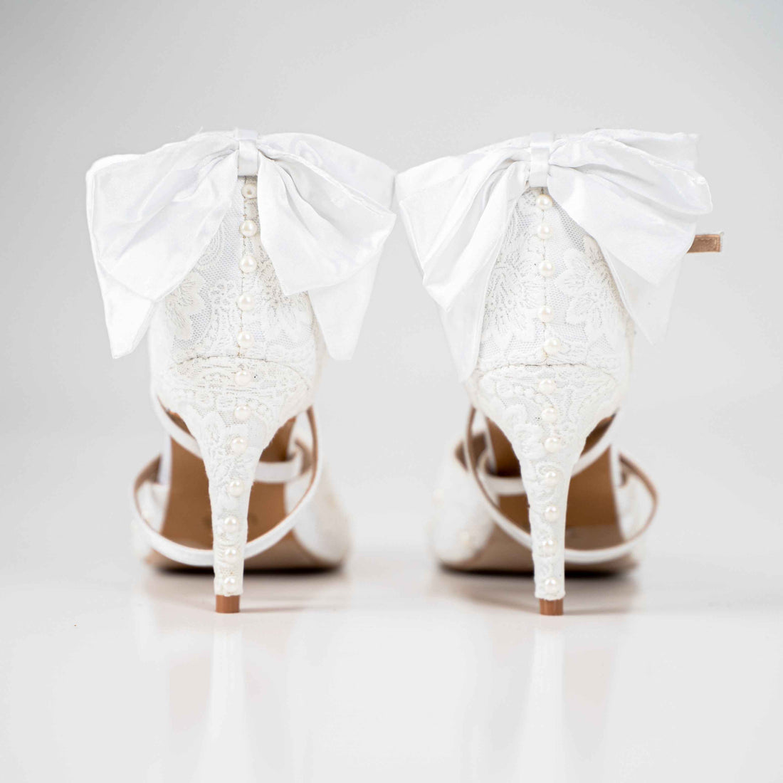 White Pearl Bow Tie Wedding Dance Shoes (Custom Only)