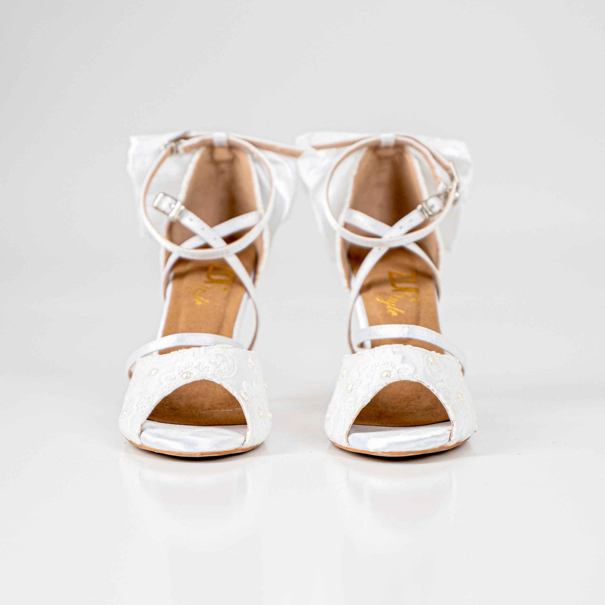 White Pearl Bow Tie Wedding Dance Shoes (Custom Only)
