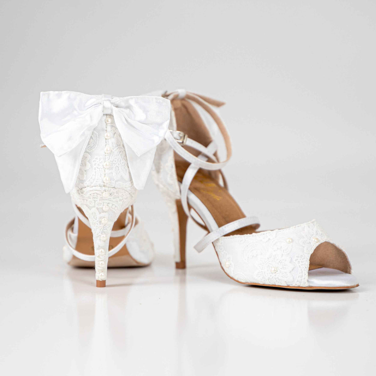 White Pearl Bow Tie Wedding Dance Shoes (Custom Only)