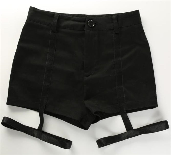 Sweet Cool Leg Loop Garter Black High Waisted Shorts J20004