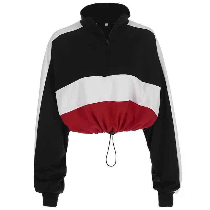 Over Sized Zip Collar Stripe Sweatshirt