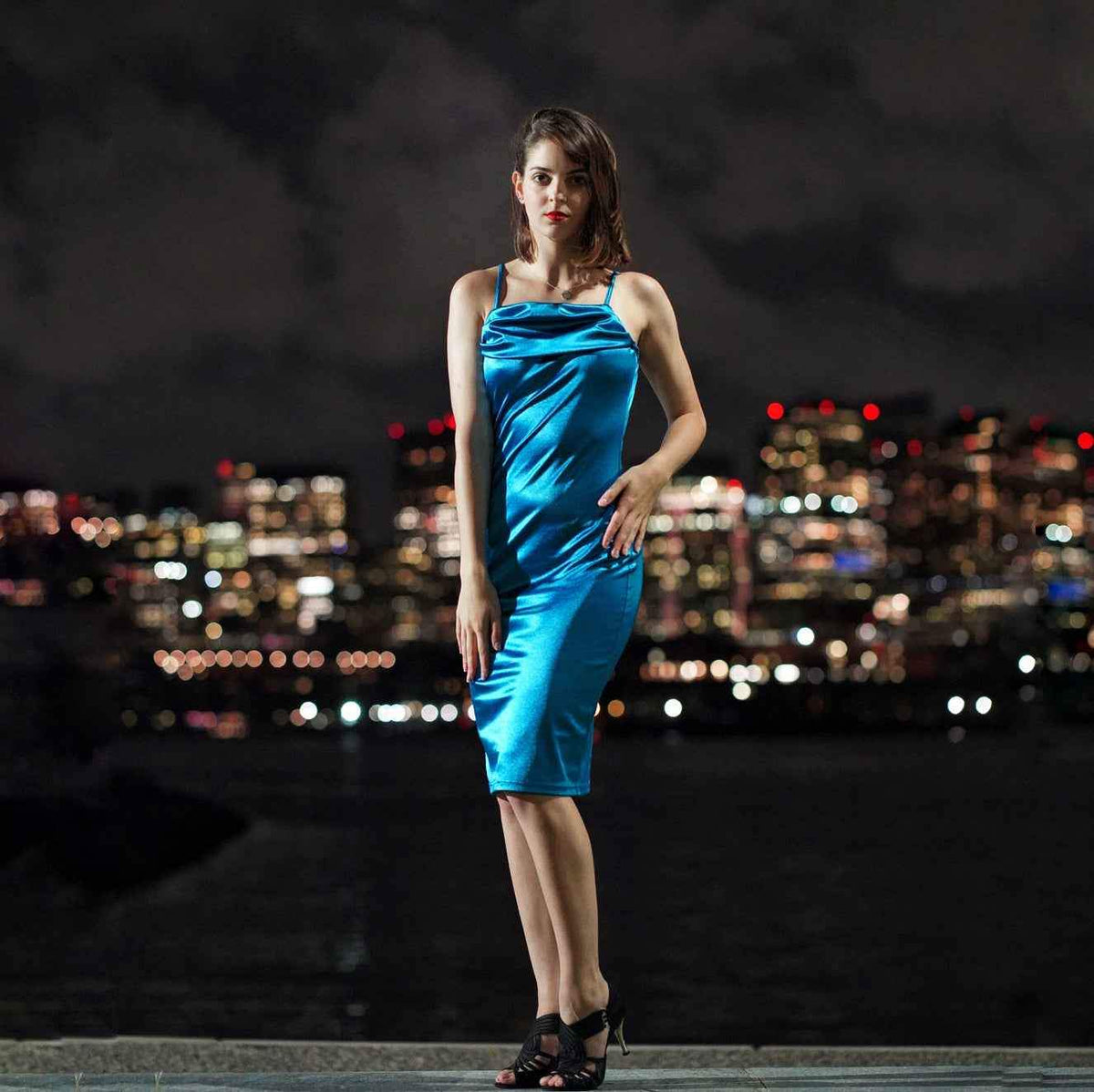 Blue Belle High Slit Shimmer Dress