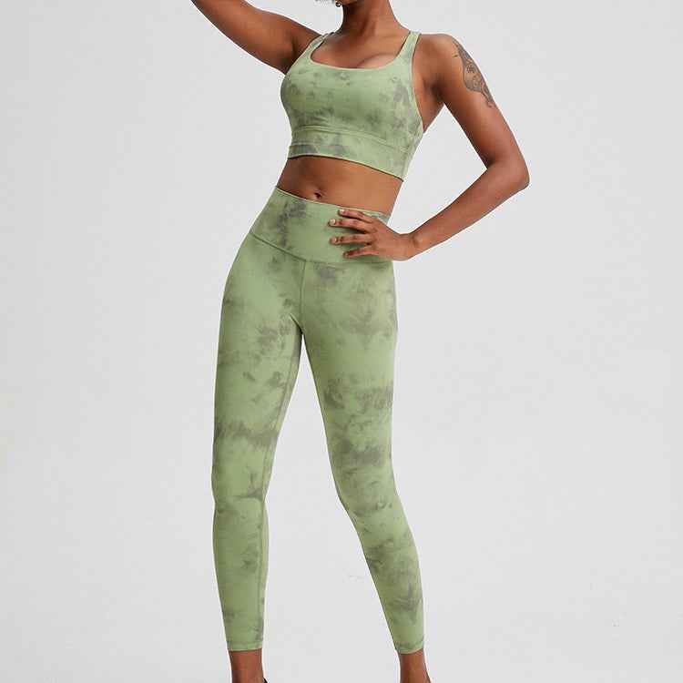 Summer Tie Dye Fitness Set Sports Bra with High Waisted Pants
