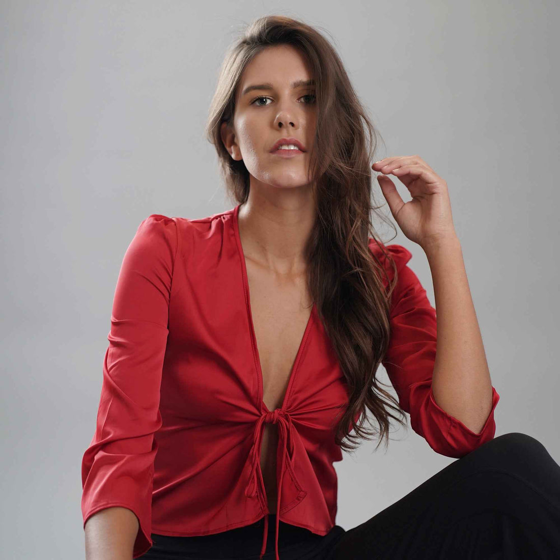 Front Tie Satin Blouse
