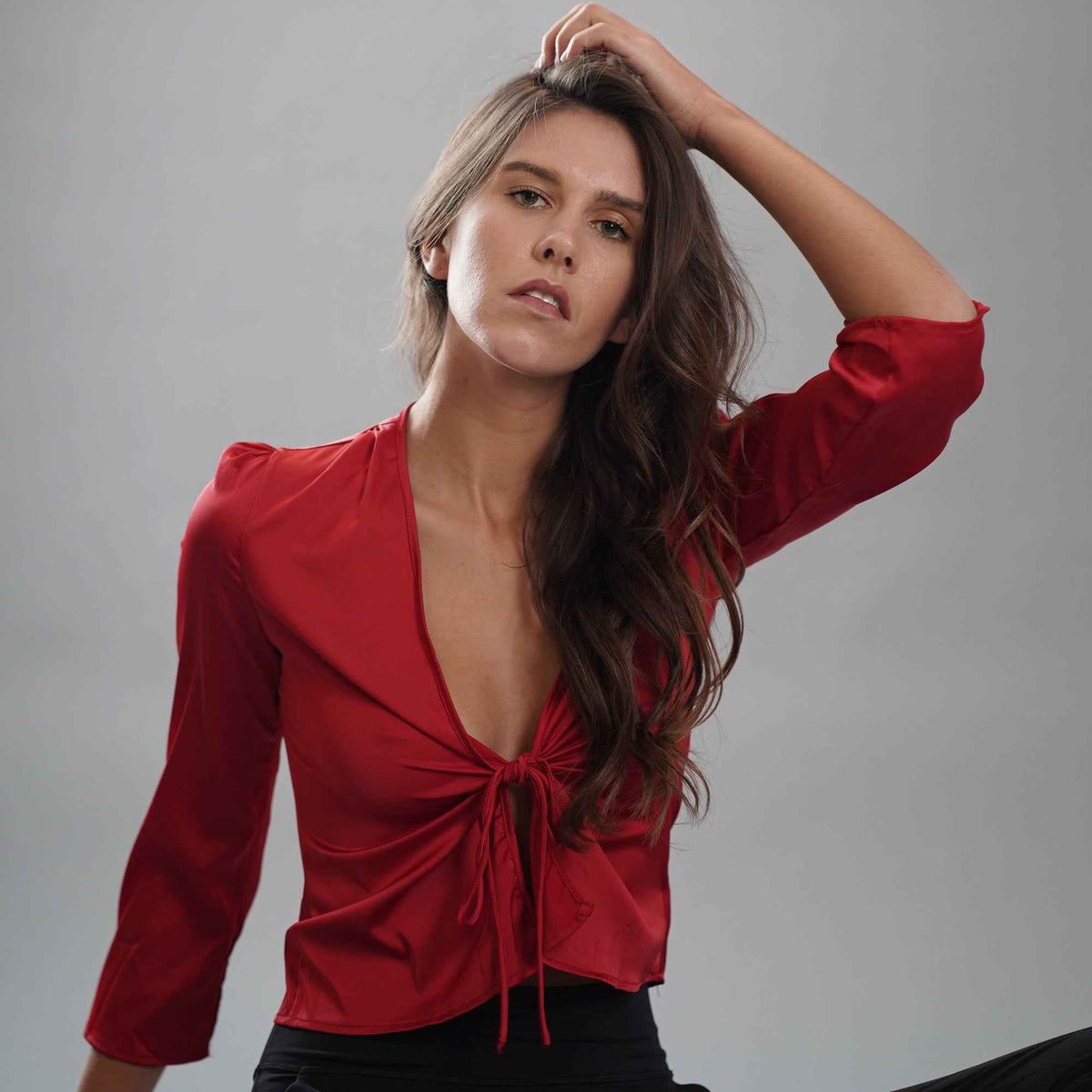 Front Tie Satin Blouse