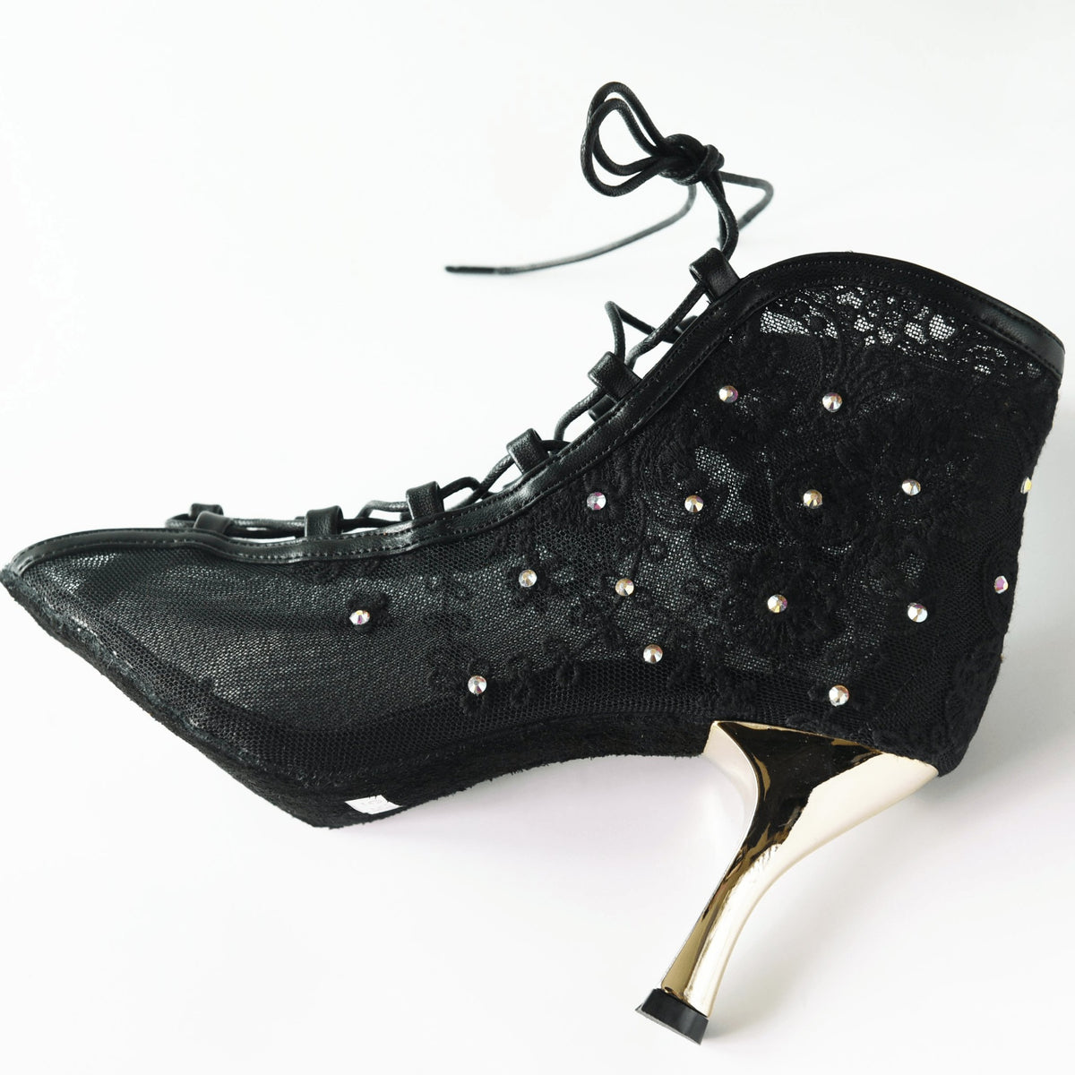 Black Rose Lace Up Dance Shoes Fashion Booties - MYZIJI