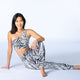 Zebra Printed Activewear Set with Padded One Shoulder Top and Ruching Pants