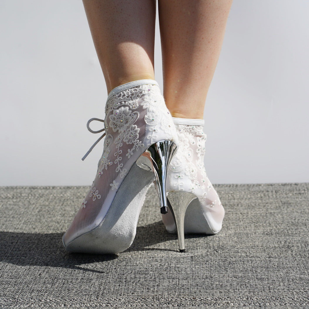 Lib Peep Toe Platforms Chunky Heels Lace Up Mesh Summer Booties - White in  Sexy Boots - $79.71